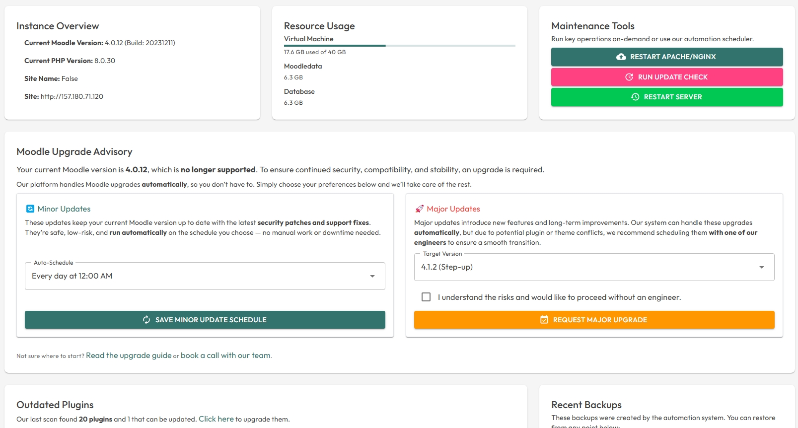 Moodle Instance Dashboard